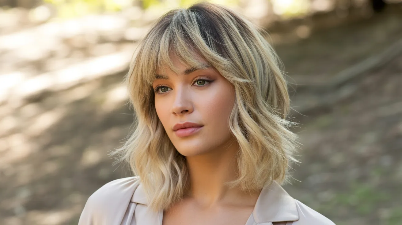 Balayage Blonde Wolf Cut with Layered Bangs
