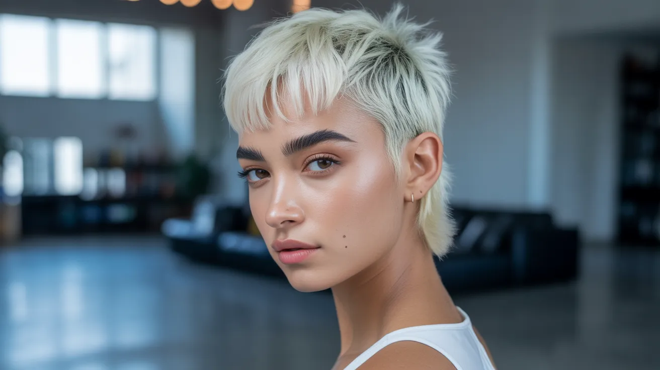 Bleached Blonde Wolf Cut with Micro Bangs