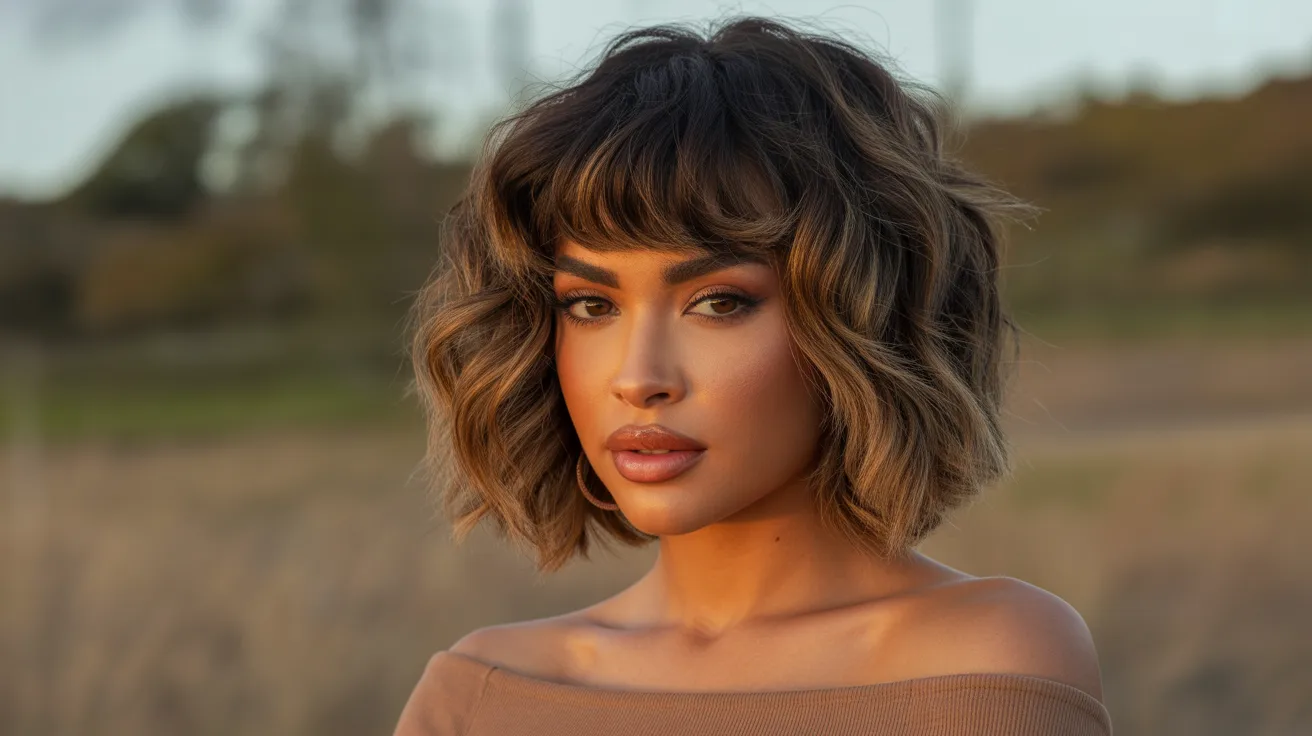 Bold Wavy Wolf Cut With Bangs and Highlights