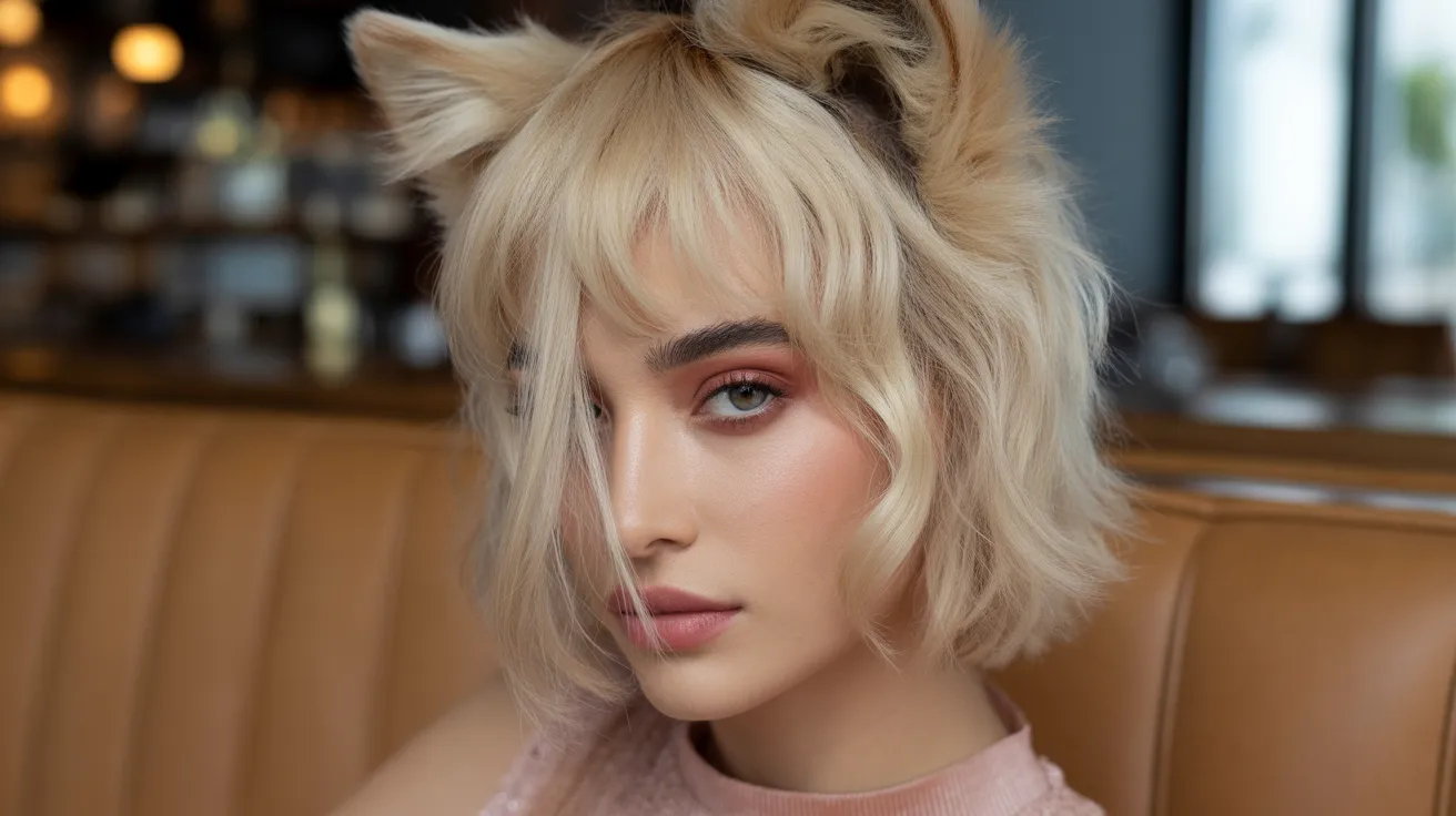Champagne Blonde Wolf Cut with Peek-a-Boo Bangs