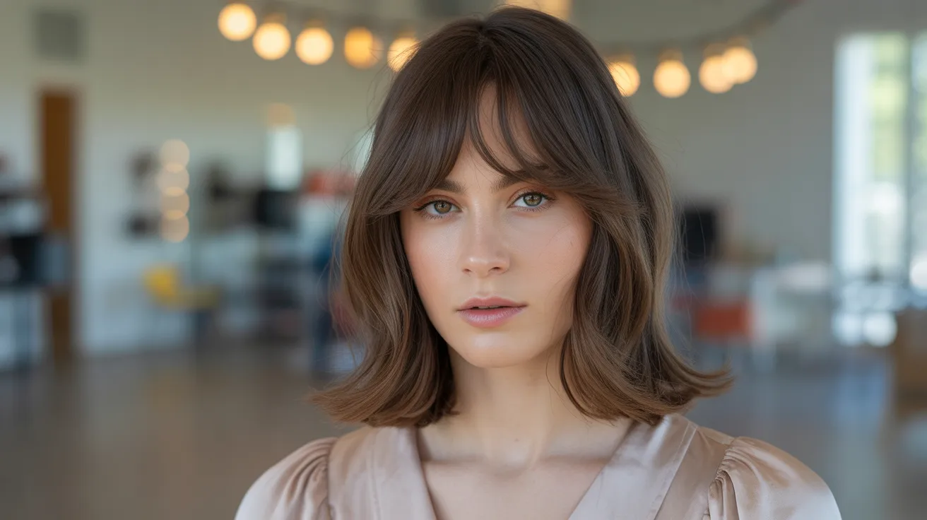 Curtain Bangs Wolf Cut With a Deep Center Part