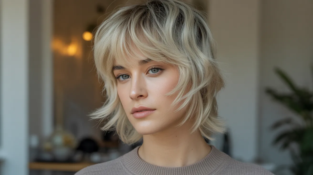 Dimensional Blonde Wolf Cut with Curtain Fringe