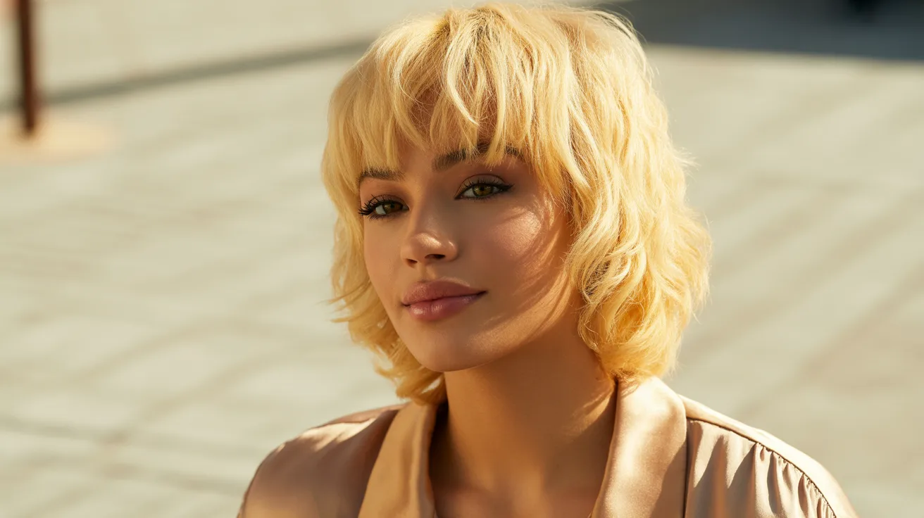 Golden Blonde Wolf Cut with Textured Bangs