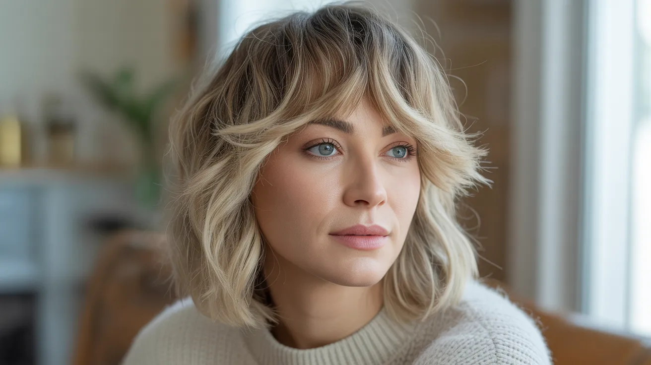 Natural Blonde Wolf Cut with Grown-Out Bangs