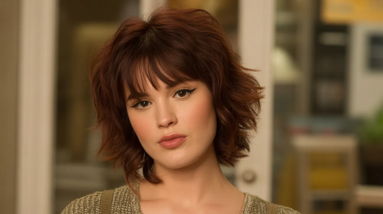 Shaggy Wolf Cut With Curtain Bangs for a Retro Look