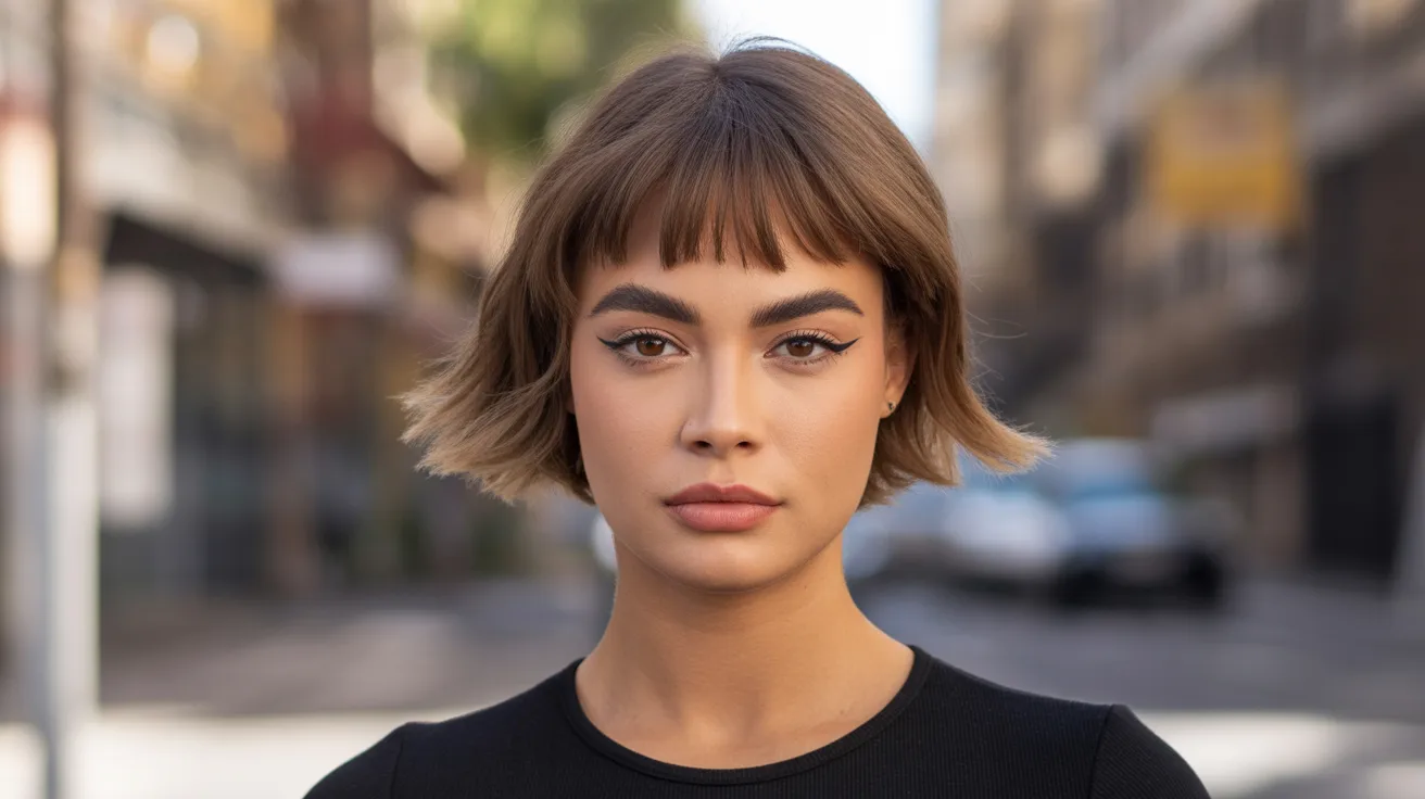 Short Wolf Cut With Curtain Bangs Above the Shoulders