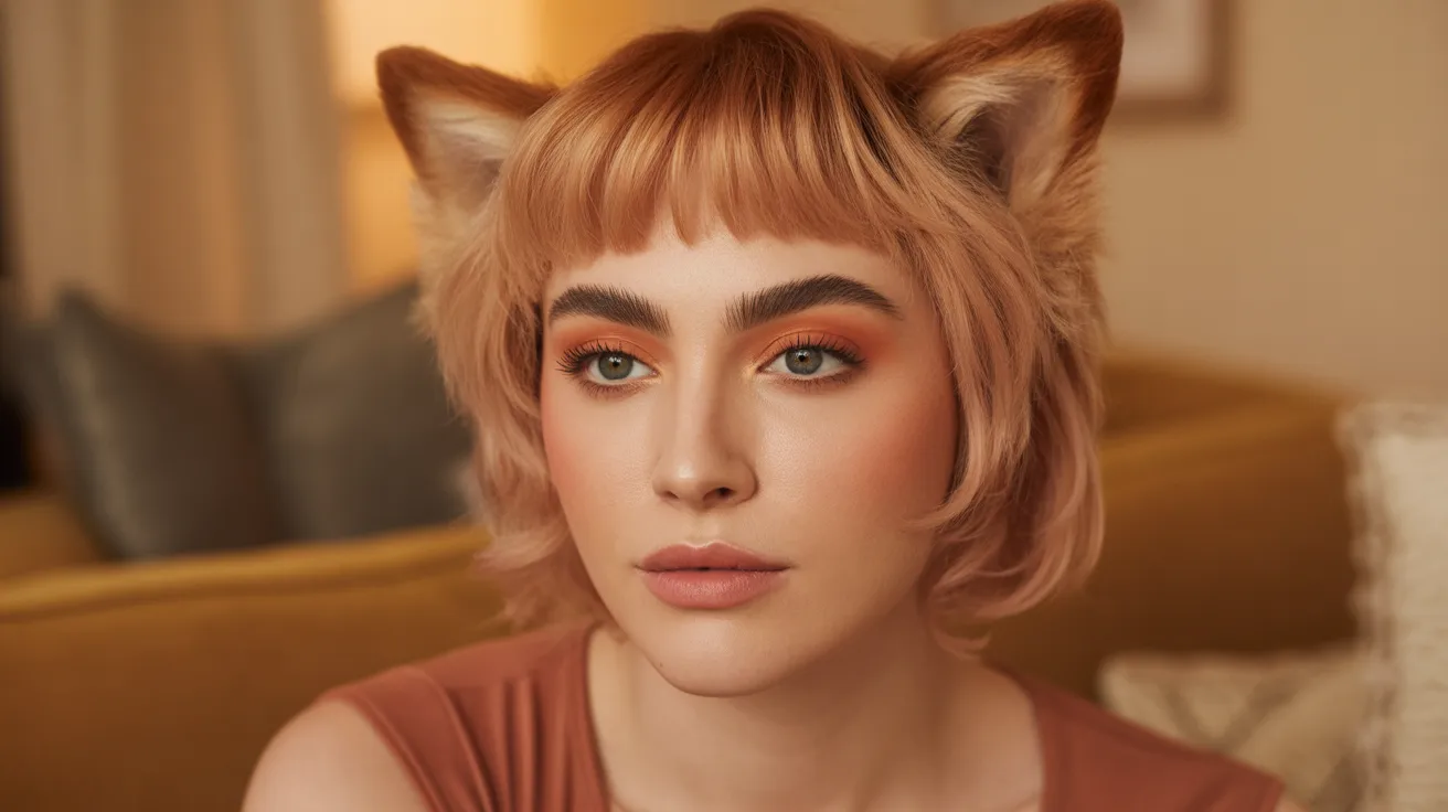 Strawberry Blonde Wolf Cut with Baby Bangs