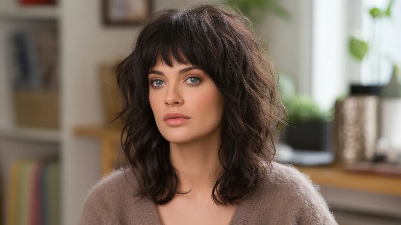 Textured Wolf Cut With Curtain Bangs for Thick Hair