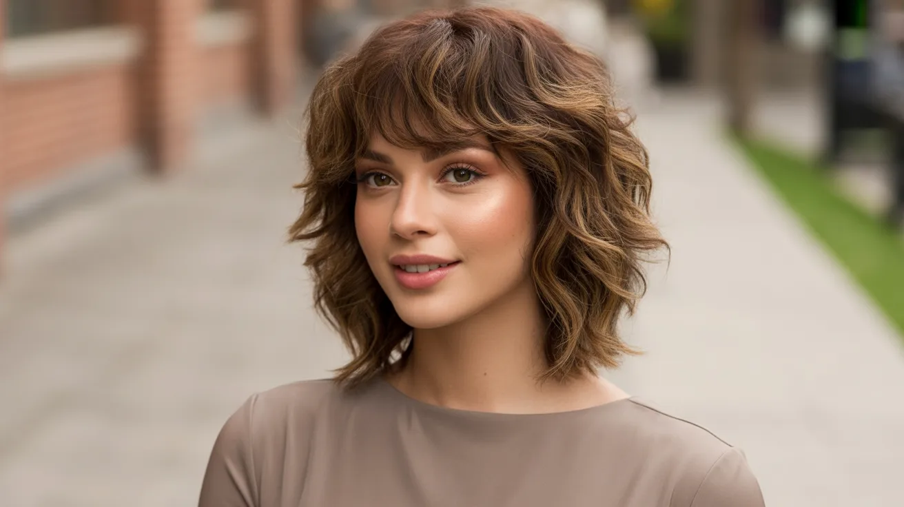 Wavy Wolf Cut With Bangs and Face-Framing Layers