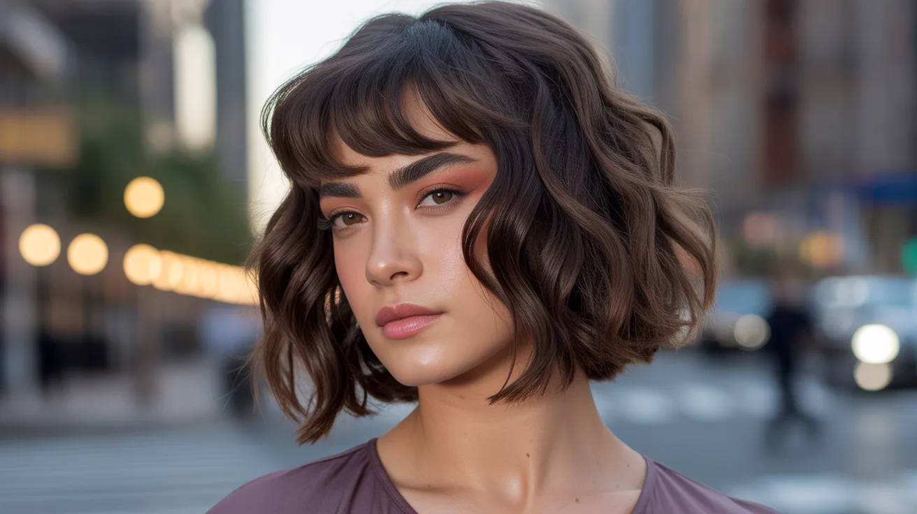 Wavy Wolf Cut With Bangs and Side-Swept Styling