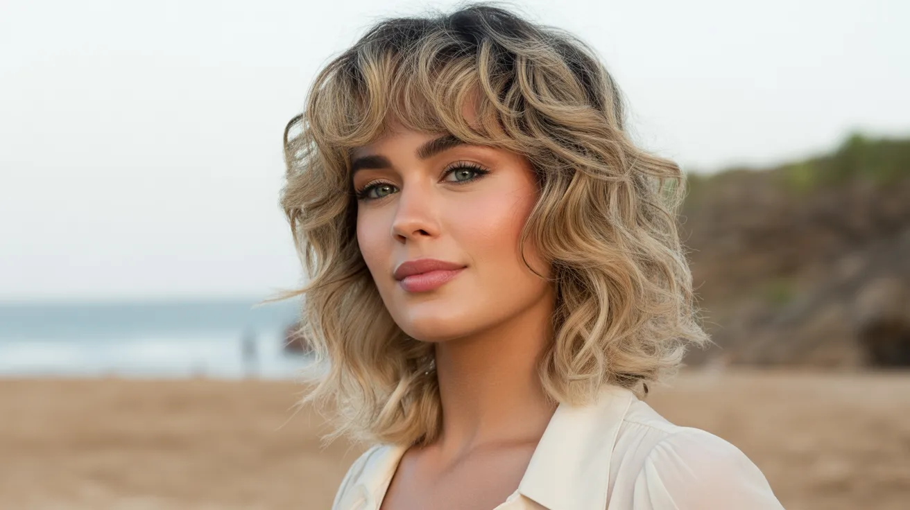 Wavy Wolf Cut With Bangs in Lighter Blonde Shades