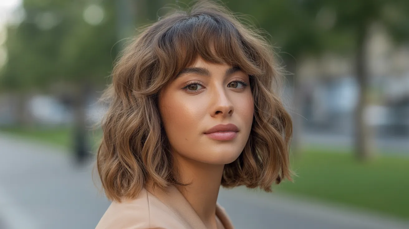 Wavy Wolf Cut With Bangs on Shoulder-Length Hair
