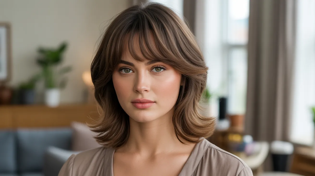 Wolf Cut With Curtain Bangs for Round Face Shapes