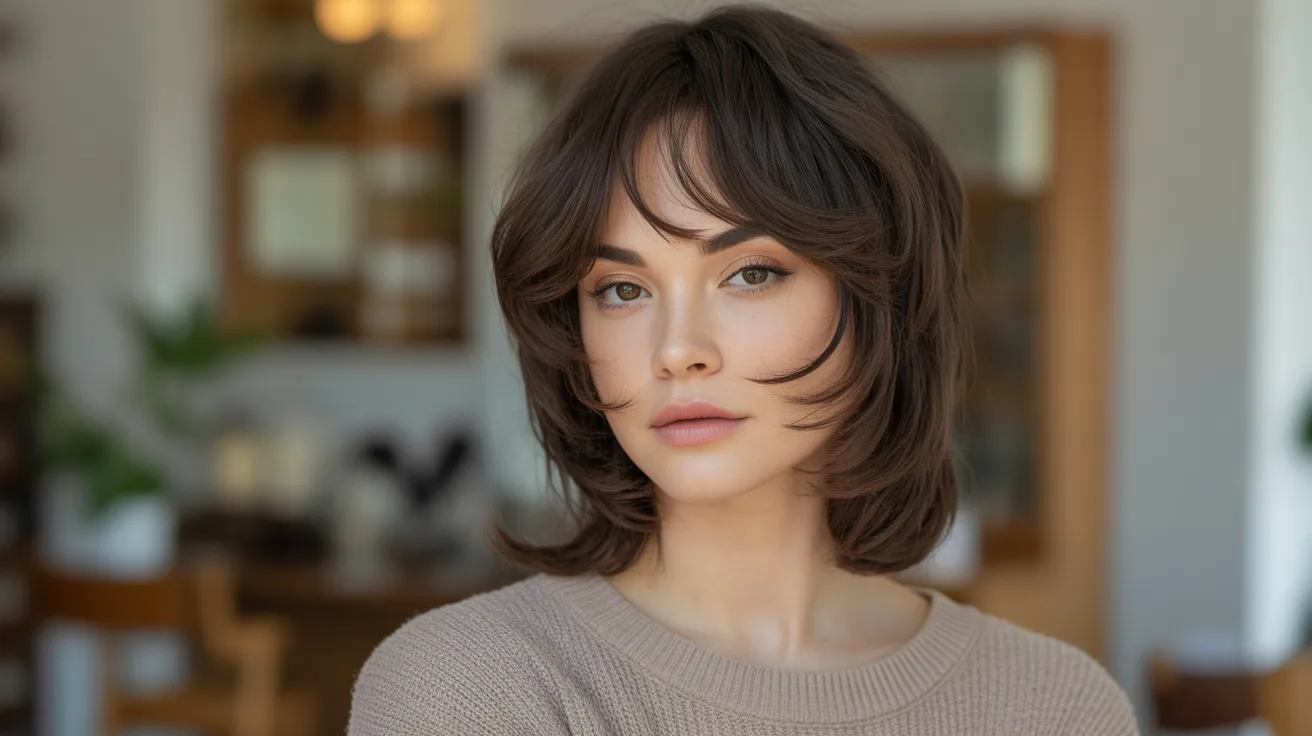 Wolf Cut With Curtain Bangs for Square Face Shapes