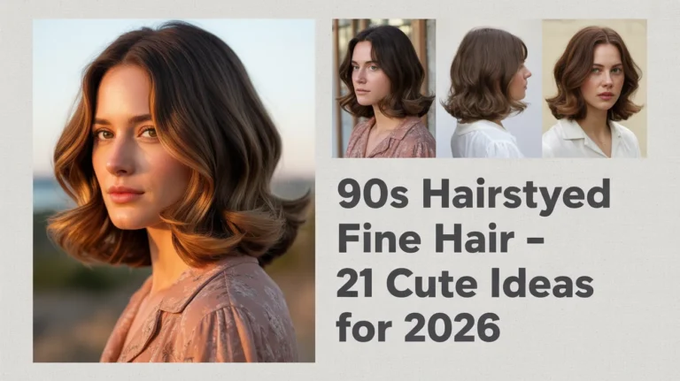 A woman with warm skin tones shows off a finished 90s hairstyle for fine hair with soft waves and a gold butterfly clip