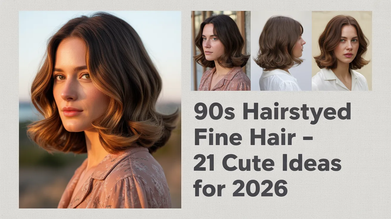 A woman with warm skin tones shows off a finished 90s hairstyle for fine hair with soft waves and a gold butterfly clip