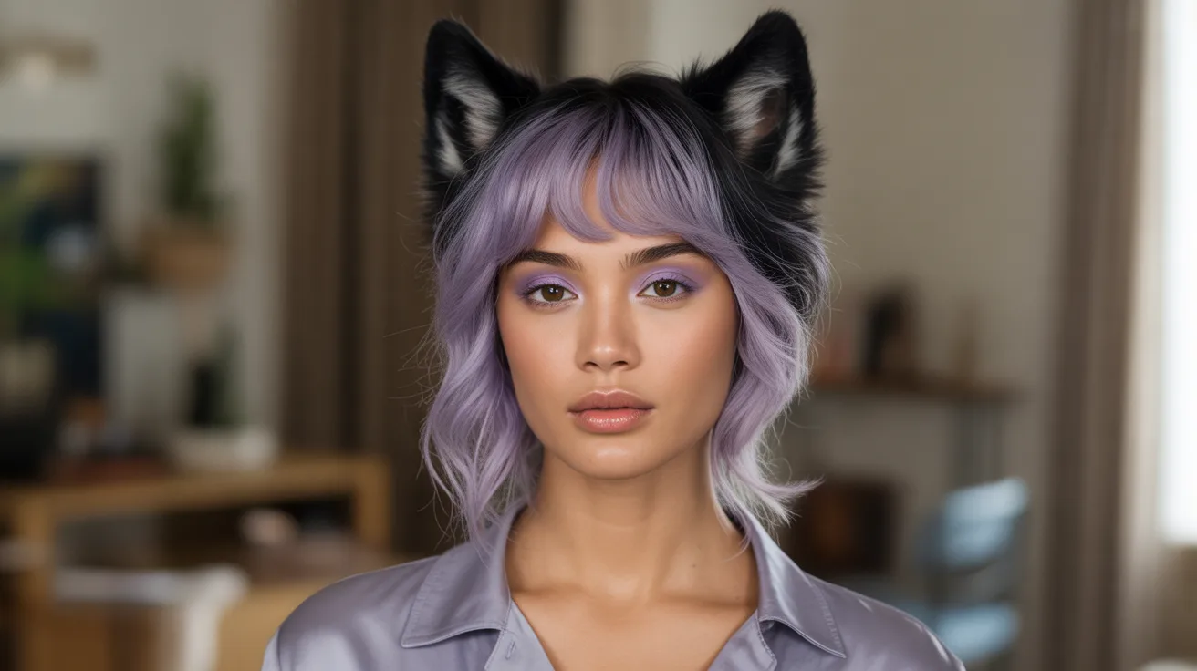Black Wolf Cut with Lavender Colored Bangs