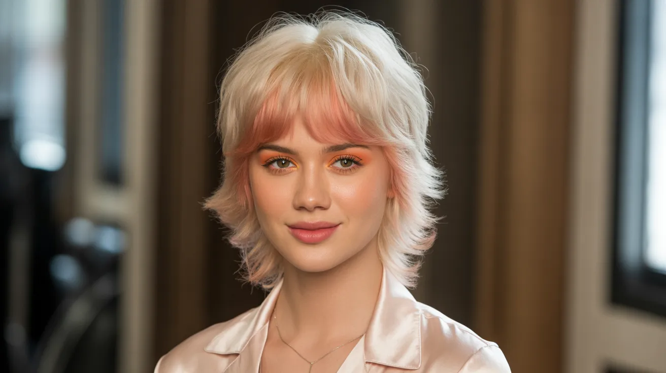 Bleached Wolf Cut with Rose Gold Colored Bangs