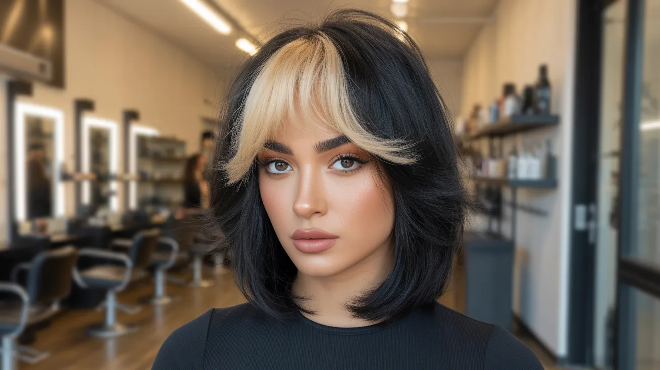 Classic Black Wolf Cut with Blonde Colored Bangs