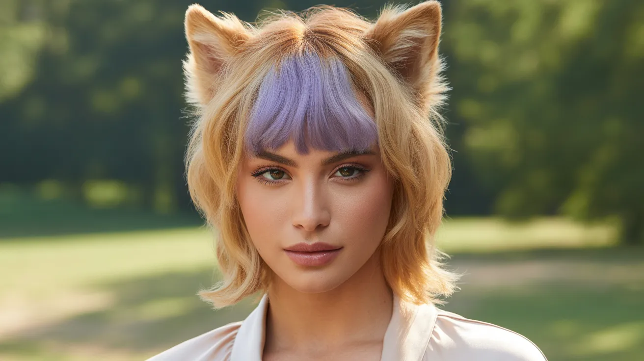 Golden Wolf Cut with Violet Colored Bangs