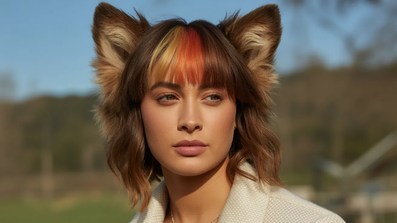 Natural Brown Wolf Cut with Multi-Tone Colored Bangs