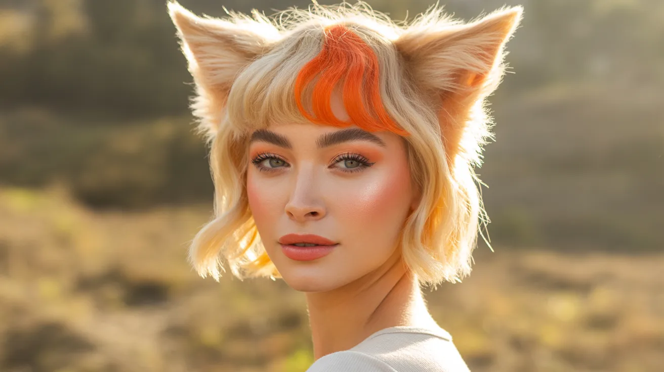 Warm Blonde Wolf Cut with Orange Colored Bangs