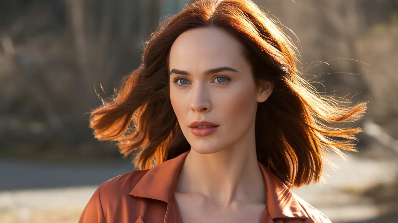 copper kissed caramel highlight variation on medium length hair showing a rich warm mix of red gold and brown tones