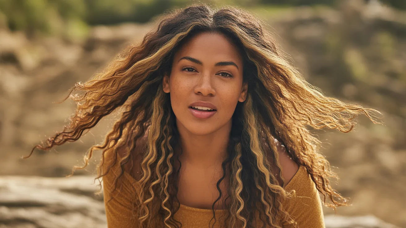 textured waves caramel highlights pairing showing warm color glowing at the crest of each wave creating a multi dimensional rich finish