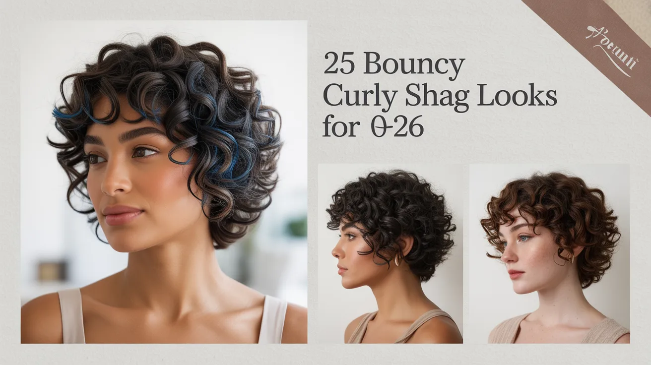 A high fashion featured image showing a woman with a voluminous bouncy curly shag hairstyle.