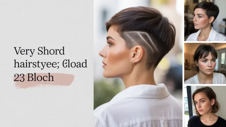 Woman with very short textured pixie cut in espresso brown color