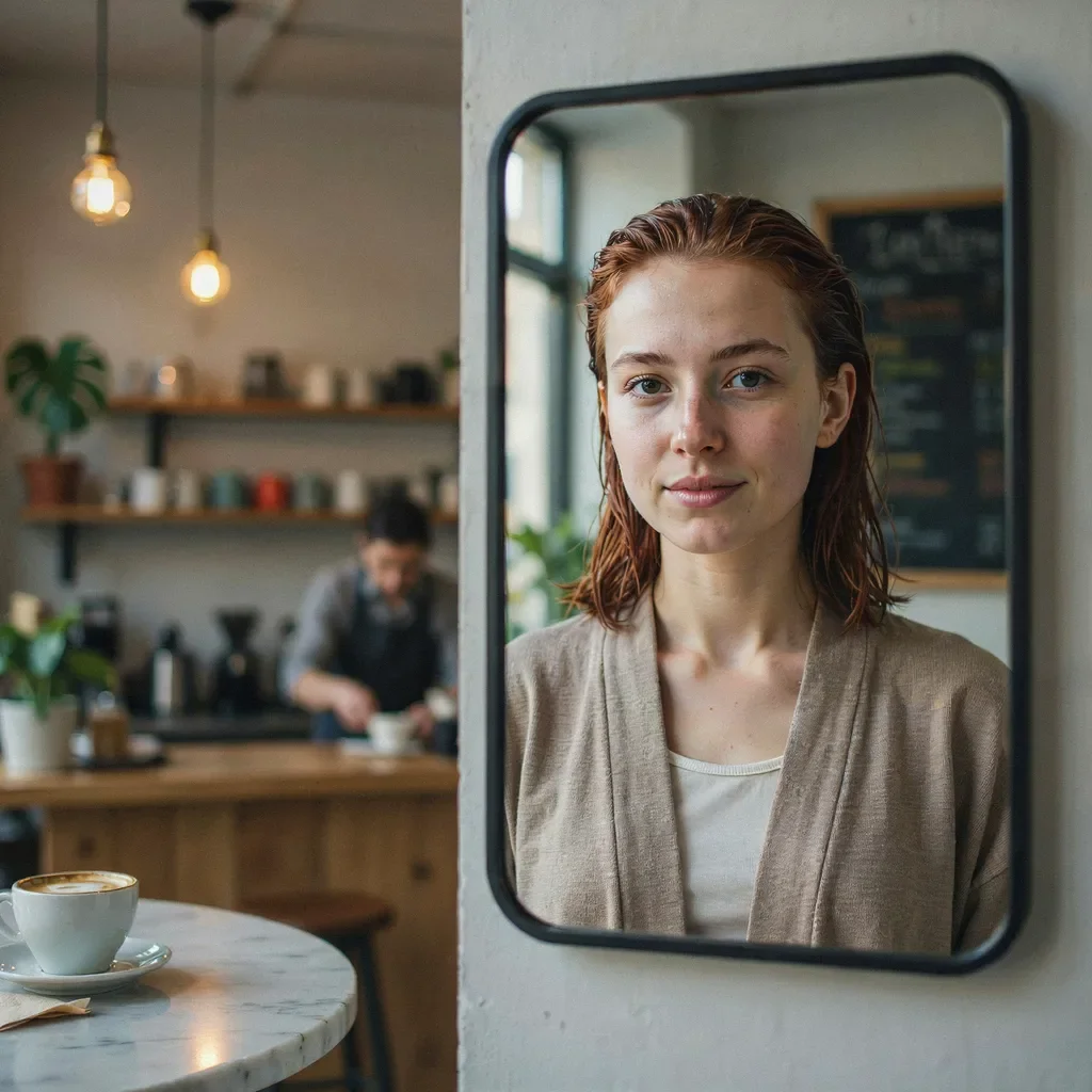 Brick red hair style with slicked-back wet look