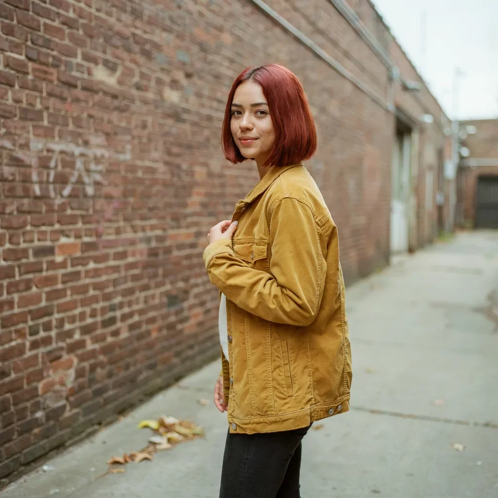 Bright cherry red hair style bob with blunt ends