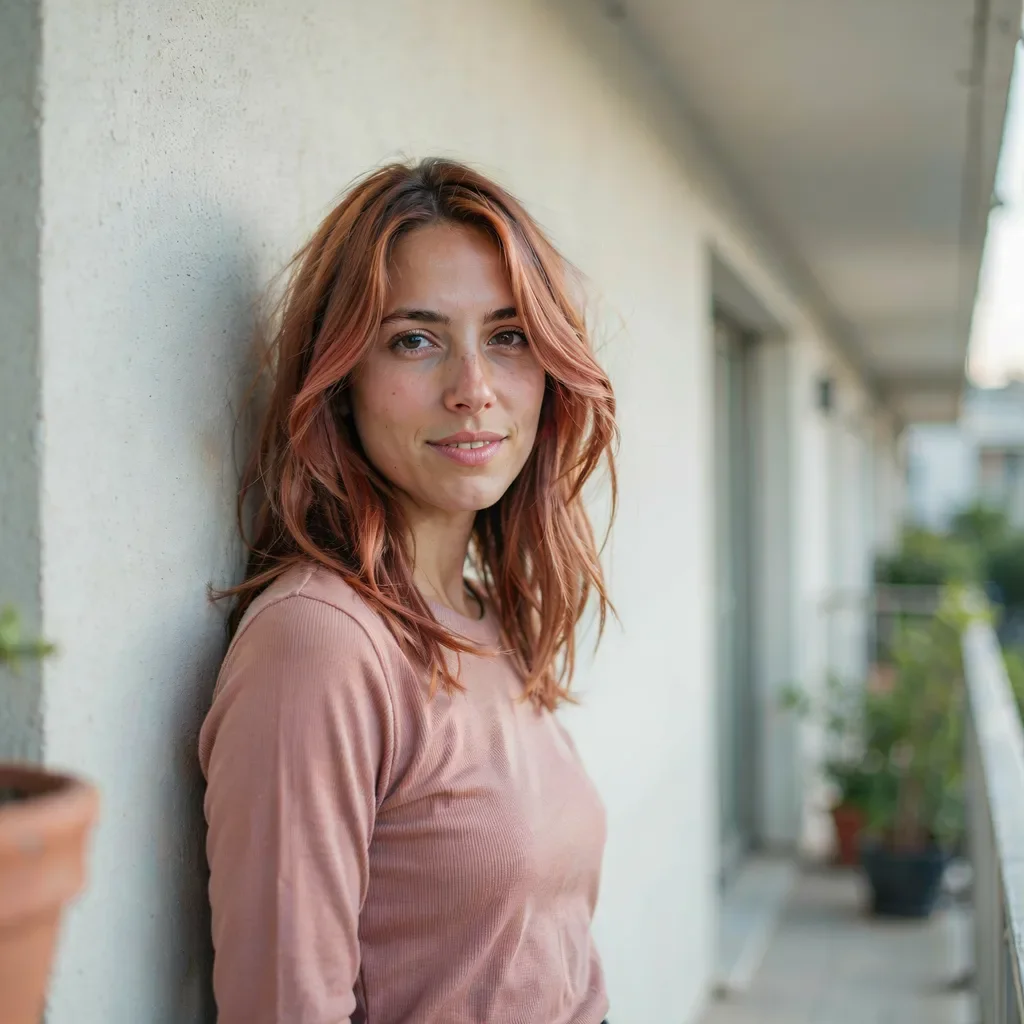 Coral red hair style with layered lob cut