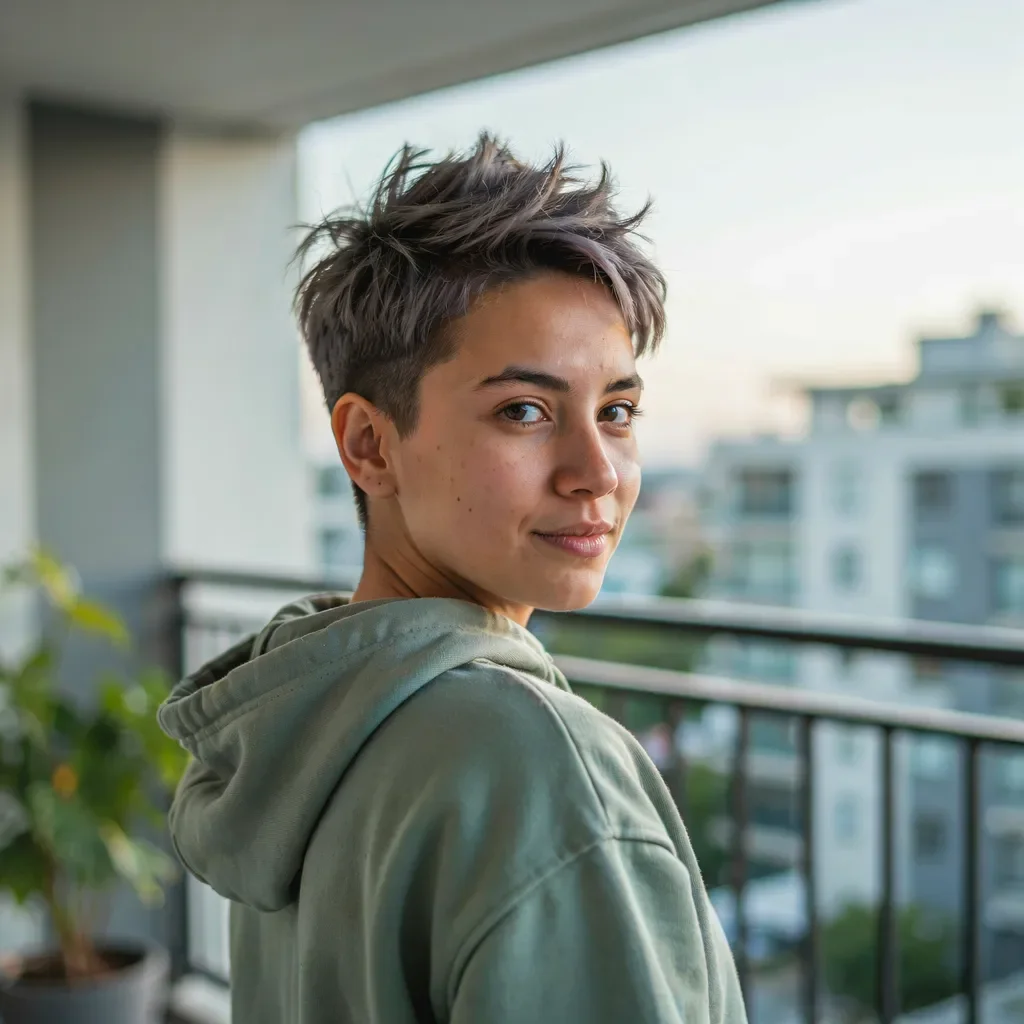 Cropped faux hawk short hairstyle with sculpted center ridge