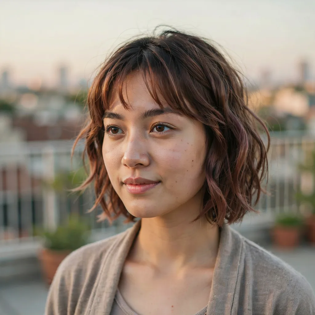 Curly shag haircut with bangs