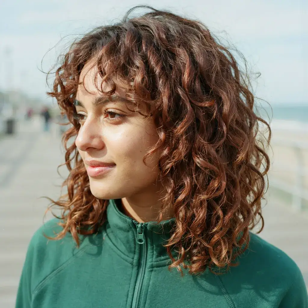 Curly shag short hairstyle with layered rock-and-roll texture