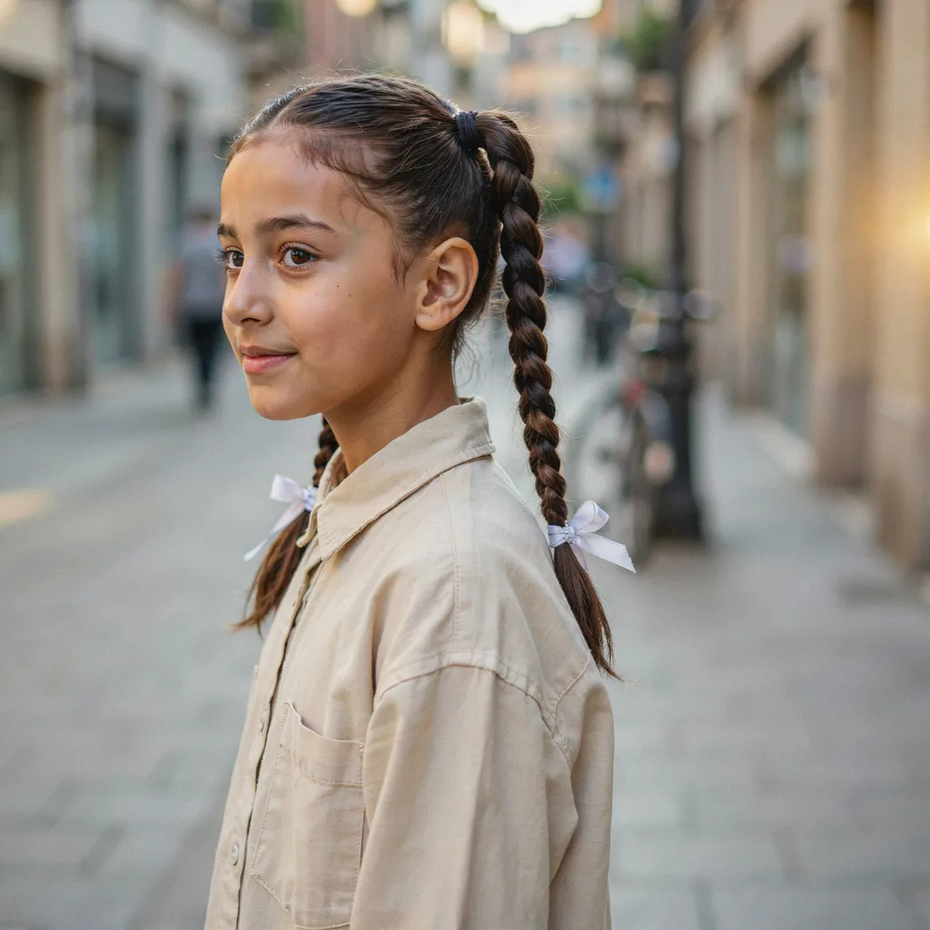 Double dutch pigtails playful edge brown hair