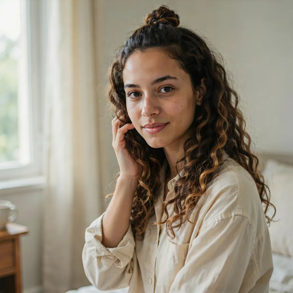Half-up top knot with curly hair