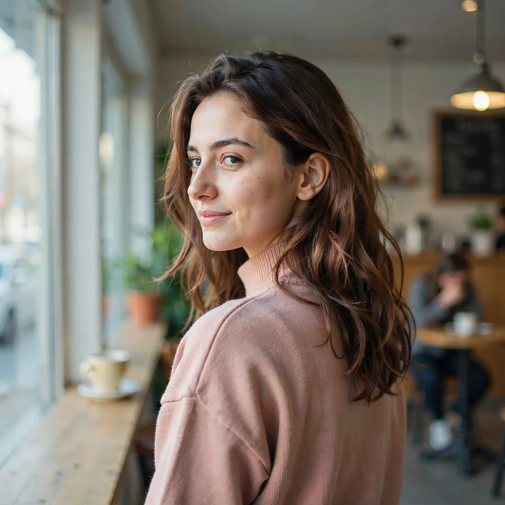 Loose beach waves with golden highlights on brown hair