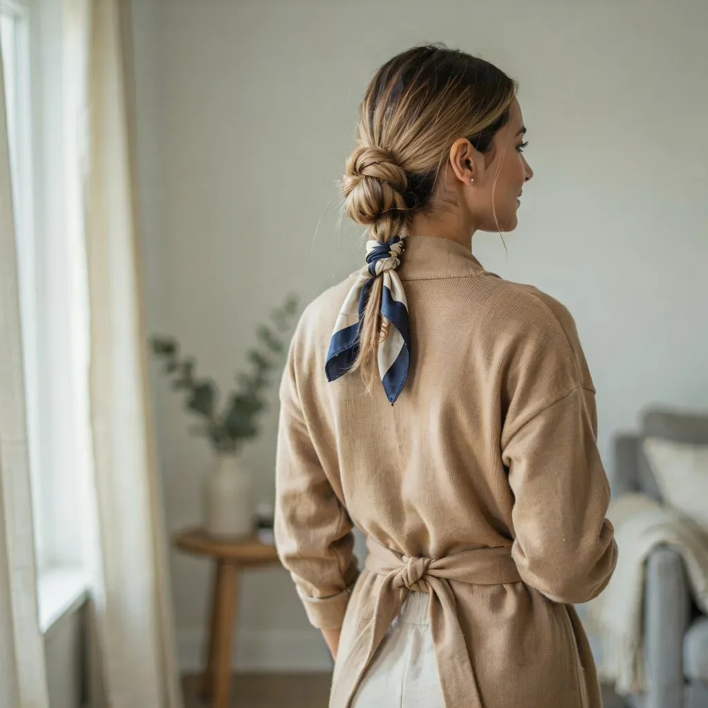Low looped bun for medium length school hairstyle