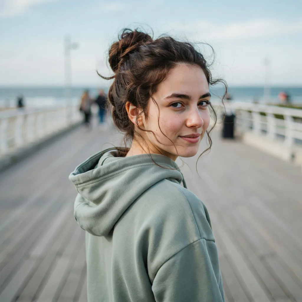 Low messy bun with curly hair