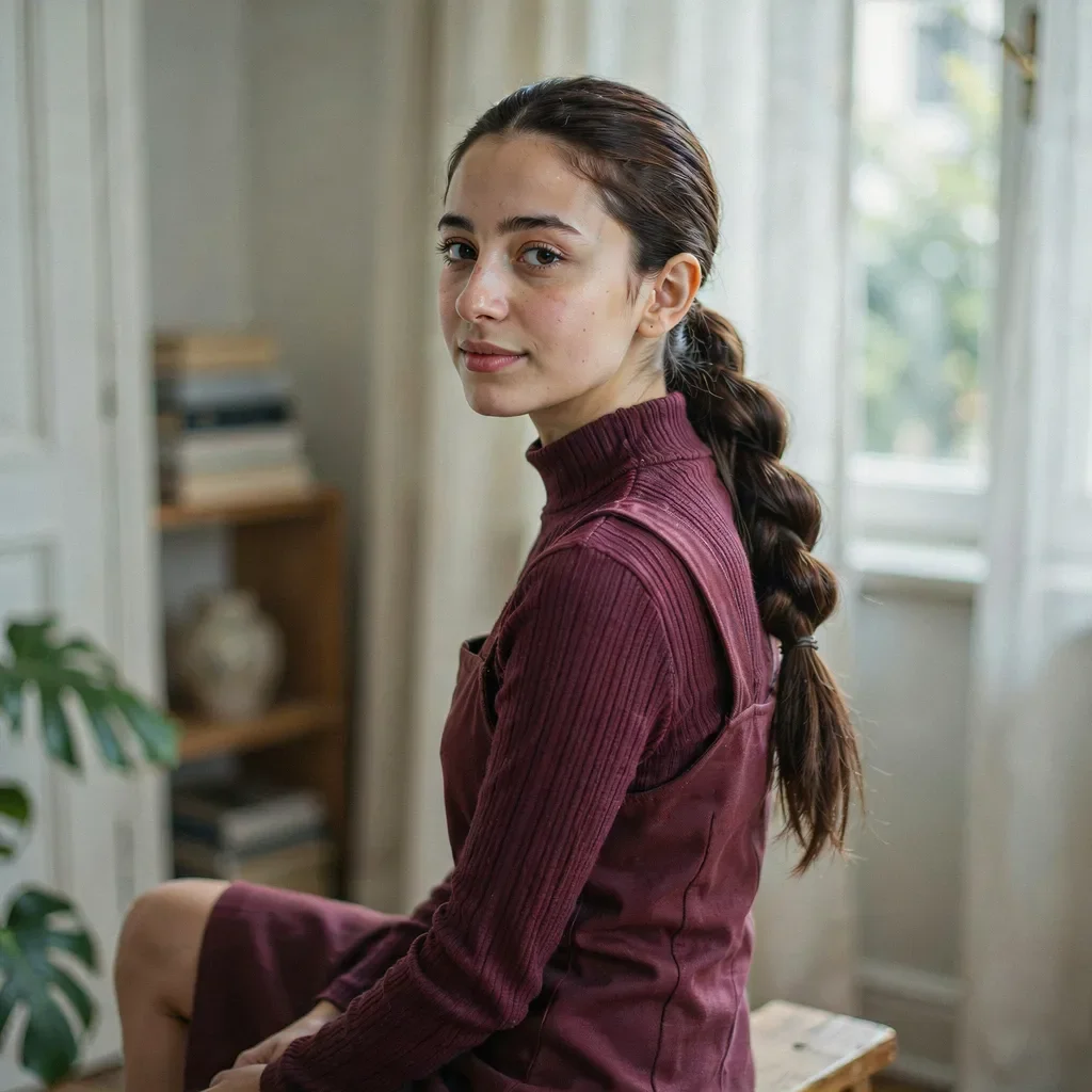 Pull-through braid for a full illusion school hairstyle