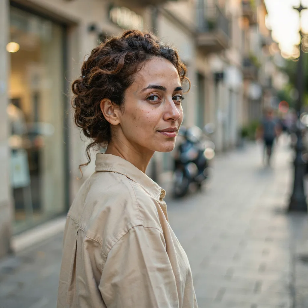 Soft rolled updo with loose curls brown hair