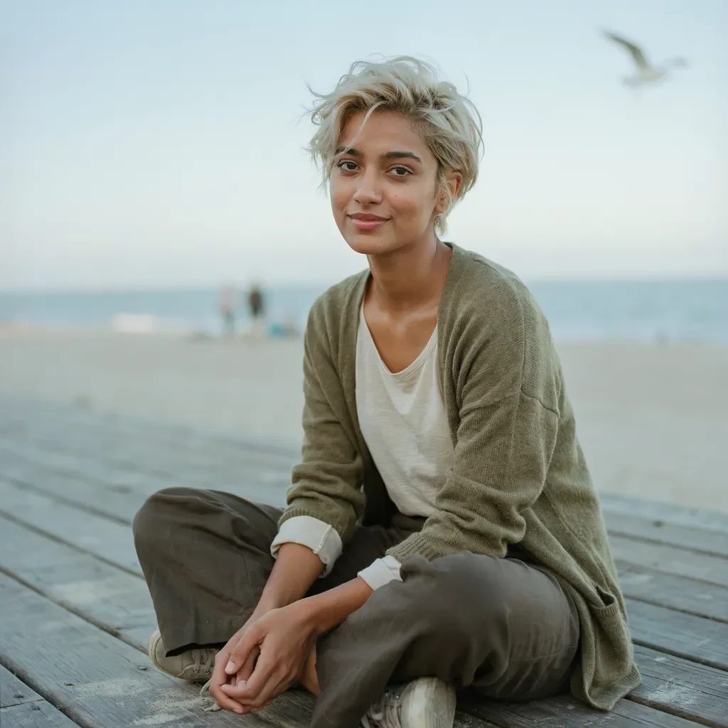 Tousled pixie short hairstyle with soft piecey layers
