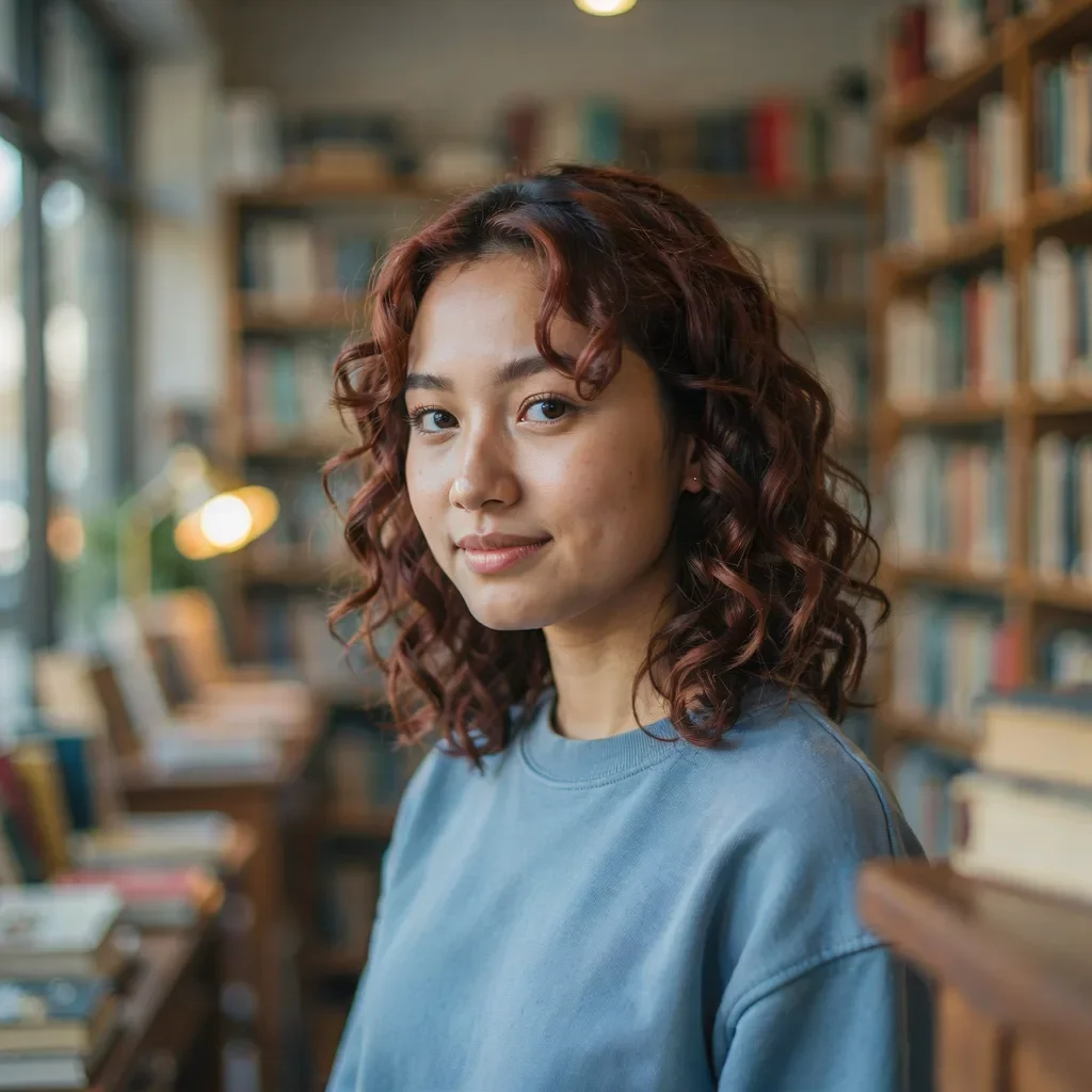 True red hair style with vintage rolled curls