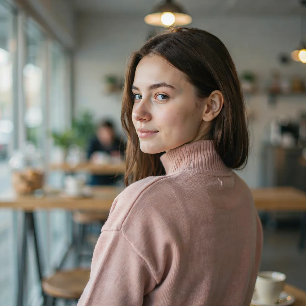 Tucked behind the ear with deep side part brown hair