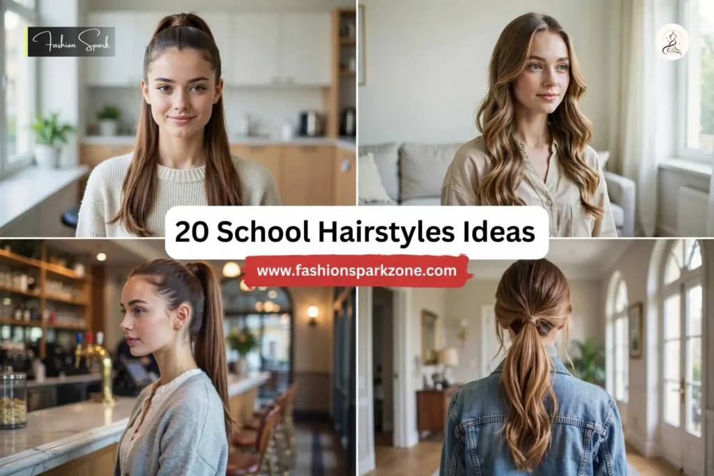 A neat collection of twenty school hairstyles showing braids buns and ponytails for busy mornings.