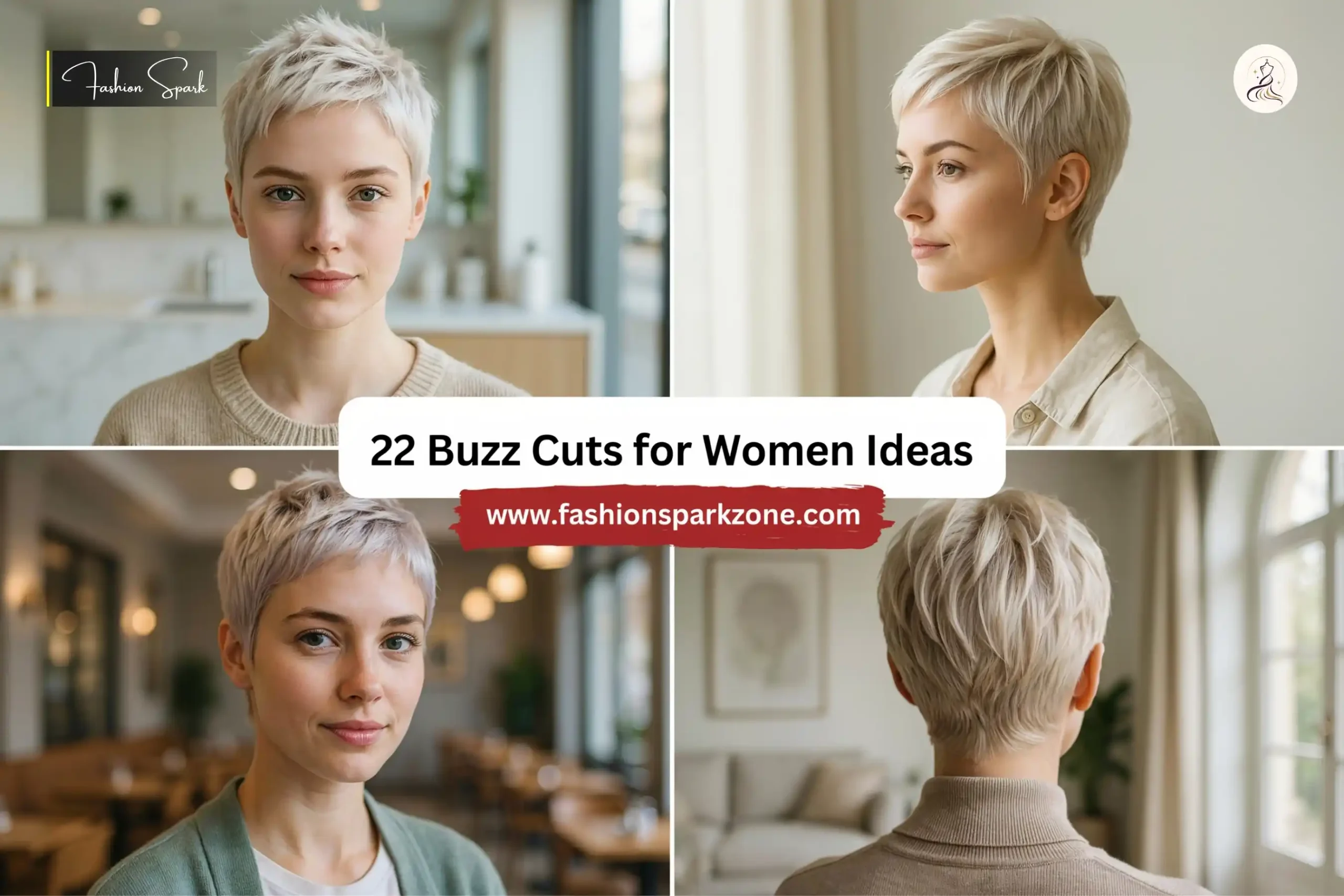 A woman shows off a bold buzz cut hairstyle with a sleek short finish.