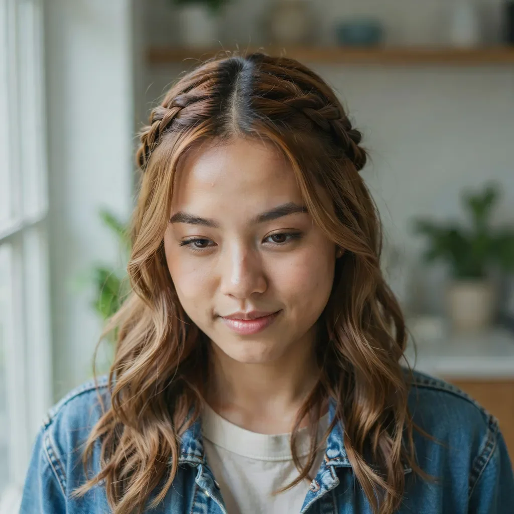 Twisted half-up short hairstyle with playful youthful look
