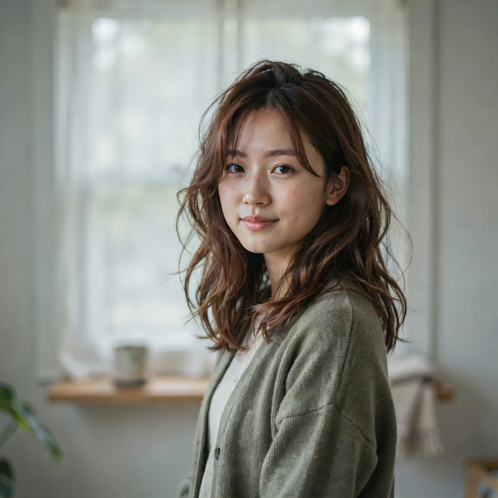 Voluminous blowout with curtain bangs on brown hair